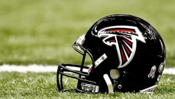 November 11, 2012; New Orleans, LA, USA; An Atlanta Falcons helmet prior to kickoff of a game against the New Orleans Saints at the Mercedes-Benz Superdome. Mandatory Credit: Derick E. Hingle-USA TODAY Sports