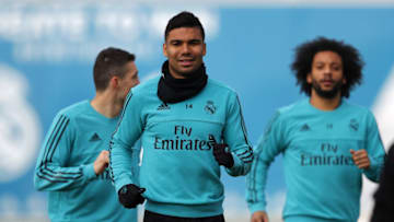 MADRID, SPAIN - FEBRUARY 17: Casemiro of Real Madrid warms up during a training session at Valdebebas training ground on February 17, 2018 in Madrid, Spain. (Photo by Angel Martinez/Real Madrid via Getty Images)