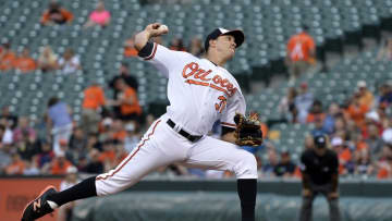 Jun 2, 2016; Baltimore, MD, USA; Baltimore Orioles starting pitcher Ubaldo Jimenez (31) pitches during the first inning against the Boston Red Sox at Oriole Park at Camden Yards. Mandatory Credit: Tommy Gilligan-USA TODAY Sports