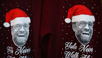 LIVERPOOL, ENGLAND - NOVEMBER 26: Christmas jumpers are on sale outside the stadium prior to the Premier League match between Liverpool and Sunderland at Anfield on November 26, 2016 in Liverpool, England. (Photo by Clive Brunskill/Getty Images)
