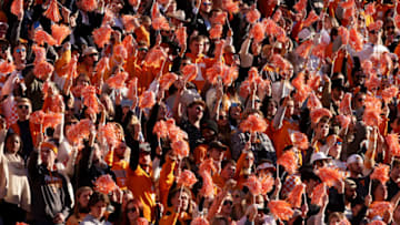 KNOXVILLE, TENNESSEE - NOVEMBER 13: Fans cheer during the game between the Georgia Bulldogs and the Tennessee Volunteers at Neyland Stadium on November 13, 2021 in Knoxville, Tennessee. (Photo by Dylan Buell/Getty Images)