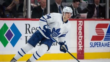 Oct 20, 2016; Saint Paul, MN, USA; Toronto Maple Leafs forward Auston Matthews (34) against the Minnesota Wild at Xcel Energy Center. Mandatory Credit: Brace Hemmelgarn-USA TODAY Sports