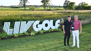 LIV Golf, LIV Chicago Invitational, Greg Norman and Cameron Smith,Mandatory Credit: Jamie Sabau-USA TODAY Sports