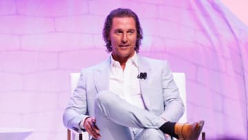 LOS ANGELES, CALIFORNIA - APRIL 20: Matthew McConaughey speaks on stage at the Lincoln Centennial Celebration on April 20, 2022 in Los Angeles, California. (Photo by Rich Polk/Getty Images for Lincoln)