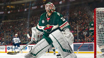 ST. PAUL, MN - NOVEMBER 23: Alex Stalock #32 of the Minnesota Wild follows the play during a game with the Winnipeg Jets at Xcel Energy Center on November 23, 2018 in St. Paul, Minnesota. The Wild defeated the Jets 4-2.(Photo by Bruce Kluckhohn/NHLI via Getty Images)
