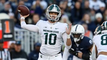 Auburn football Nov 26, 2022; University Park, Pennsylvania, USA; Michigan State Spartans quarterback Payton Thorne (10) throws a pass during the first quarter against the Penn State Nittany Lions at Beaver Stadium. Mandatory Credit: Matthew OHaren-USA TODAY Sports