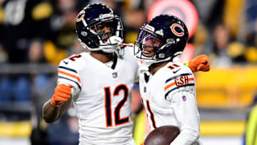 PITTSBURGH, PENNSYLVANIA - NOVEMBER 08: Allen Robinson #12 and Darnell Mooney #11 of the Chicago Bears celebrate a touchdown during the second half of their game against the Pittsburgh Steelers at Heinz Field on November 08, 2021 in Pittsburgh, Pennsylvania. (Photo by Emilee Chinn/Getty Images)