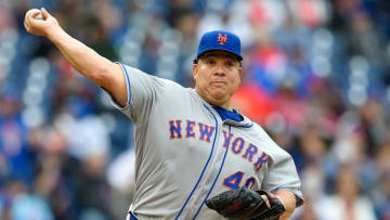 Oct 1, 2016; Philadelphia, PA, USA; New York Mets starting pitcher Bartolo Colon (40) in action during a baseball game against the Philadelphia Phillies at Citizens Bank Park. Mandatory Credit: Derik Hamilton-USA TODAY Sports