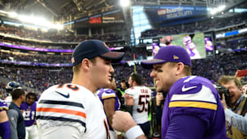 MINNEAPOLIS, MN - DECEMBER 31: Mitchell Trubisky #10 of the Chicago Bears and Case Keenum #7 of the Minnesota Vikings greet each other after the game on December 31, 2017 at U.S. Bank Stadium in Minneapolis, Minnesota. The Vikings defeated the Bears 23-10. (Photo by Hannah Foslien/Getty Images)