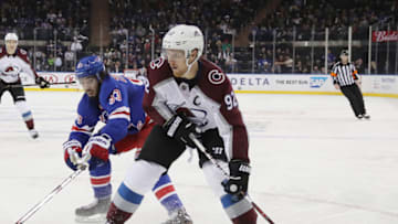 NEW YORK, NEW YORK - OCTOBER 16: Gabriel Landeskog #92 of the Colorado Avalanche skates against the New York Rangers at Madison Square Garden on October 16, 2018 in New York City. The Rangers defeated the Avalanche 3-2 in the shootout. (Photo by Bruce Bennett/Getty Images)
