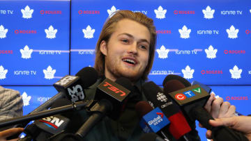 TORONTO, ON- William Nylander's new contract has been signed and he looked happy about it.(Rene Johnston/Toronto Star) (Rene Johnston/Toronto Star via Getty Images)