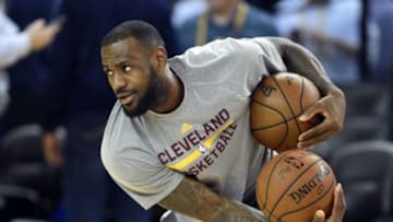 Jun 3, 2015; Oakland, CA, USA; Cleveland Cavaliers forward LeBron James (23) during practice prior to the NBA Finals at Oracle Arena. Mandatory Credit: Bob Donnan-USA TODAY Sports