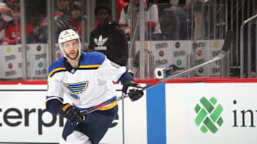 NEWARK, NEW JERSEY - MARCH 06: Marco Scandella #6 of the St. Louis Blues skates against the New Jersey Devils at the Prudential Center on March 06, 2020 in Newark, New Jersey. The Devils defeated the Blues 4-2. (Photo by Bruce Bennett/Getty Images)
