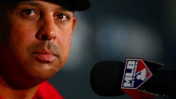 LONDON, ENGLAND - JUNE 28: Boston Red Sox manager Alex Cora speaks with members of the media during a press conference ahead of the MLB London Series games between Boston Red Sox and New York Yankees at London Stadium on June 28, 2019 in London, England. (Photo by Dan Istitene/Getty Images)