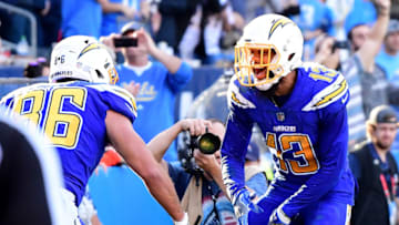 CARSON, CA - DECEMBER 03: Keenan Allen #13 of the Los Angeles Chargers celebrates a touchdown for a 16-7 lead during the third quarter of the game against the Cleveland Browns at StubHub Center on December 3, 2017 in Carson, California. (Photo by Harry How/Getty Images)