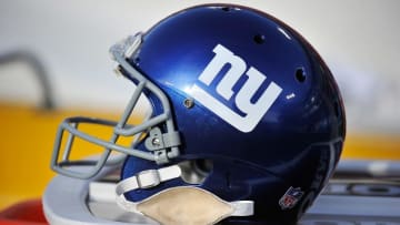 NASHVILLE, TN - DECEMBER 07: A helmet of the New York Giants rests on the sideline during a game against the Tennessee Titans at LP Field on December 7, 2014 in Nashville, Tennessee. (Photo by Frederick Breedon/Getty Images)