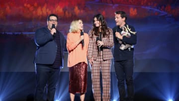 ANAHEIM, CALIFORNIA - AUGUST 24: (L-R) Josh Gad, Kristen Bell, Idina Menzel, and Jonathan Groff of 'Frozen 2' took part today in the Walt Disney Studios presentation at Disney’s D23 EXPO 2019 in Anaheim, Calif. 'Frozen 2' will be released in U.S. theaters on November 22, 2019. (Photo by Jesse Grant/Getty Images for Disney)