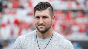 JACKSONVILLE, FL - OCTOBER 28: Former Florida Gators quarterback Tim Tebow looks on before a game against the Georgia Bulldogs at EverBank Field on October 28, 2017 in Jacksonville, Florida. Georgia defeated Florida 42-7. (Photo by Joe Robbins/Getty Images)