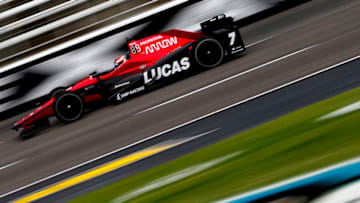 FORT WORTH, TX - JUNE 09: Mikhail Aleshin, driver of the #7 SMP Racing Schmidt Peterson Motorsports Honda, practices for the Verizon IndyCar Series Rainguard Water Sealers 600 at Texas Motor Speedway on June 9, 2017 in Fort Worth, Texas. (Photo by Sean Gardner/Getty Images)