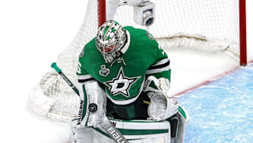 EDMONTON, ALBERTA - SEPTEMBER 28: Anton Khudobin #35 of the Dallas Stars makes the save against the Tampa Bay Lightning during the first period in Game Six of the 2020 NHL Stanley Cup Final at Rogers Place on September 28, 2020 in Edmonton, Alberta, Canada. (Photo by Bruce Bennett/Getty Images)
