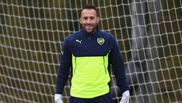 ST ALBANS, ENGLAND - NOVEMBER 22: David Ospina looks on during an Arsenal training session on the eve of their UEFA Champions League match against Paris Saint-Germain at London Colney on November 22, 2016 in St Albans, England. (Photo by Shaun Botterill/Getty Images)