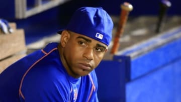 Aug 5, 2015; Miami, FL, USA; New York Mets center fielder Yoenis Cespedes before a game against the Miami Marlins at Marlins Park. Mandatory Credit: Robert Mayer-USA TODAY Sports