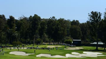 PACIFIC PALISADES, CA - AUGUST 20: Doc Redman and Doug Ghim play on the 10th green during the second round of the USGA U.S. Amateur Championship 36 hole final as Doug Ghim looks on on August 20, 2017 at the The Riviera Country Club in Pacific Palisades, California. (Photo by Robert Laberge/Getty Images)