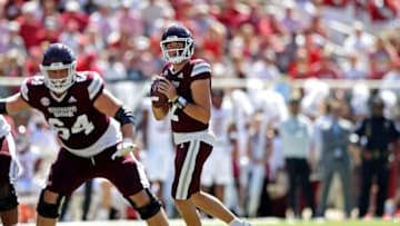 STARKVILLE, MISSISSIPPI - OCTOBER 08: Will Rogers #2 of the Mississippi State Bulldogs during the game against the Arkansas Razorbacks at Davis Wade Stadium on October 08, 2022 in Starkville, Mississippi. (Photo by Justin Ford/Getty Images)