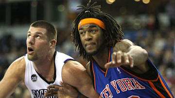 SACRAMENTO, CA - NOVEMBER 25: Jordan Hill #43 of the New York Knicks fights for a rebound with Jon Brockman #40 of the Sacramento Kings on November 25, 2009 at ARCO Arena in Sacramento, California. (Photo by Jed Jacobsohn/Getty Images) NOTE TO USER: User expressly acknowledges and agrees that, by downloading and/or using this Photograph, user is consenting to the terms and conditions of the Getty Images License Agreement.