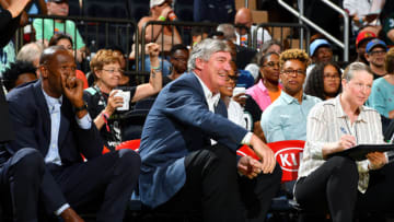 NEW YORK, NY - AUGUST 28: Bill Laimbeer and Herb Williams of the New York Liberty react during the game against the Chicago Sky in a WNBA game on August 27, 2017 at Madison Square Garden in New York, New York. NOTE TO USER: User expressly acknowledges and agrees that, by downloading and or using this photograph, User is consenting to the terms and conditions of the Getty Images License Agreement. Mandatory Copyright Notice: Copyright 2017 NBAE (Photo by Jesse D. Garrabrant/NBAE via Getty Images)