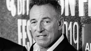 LONDON, ENGLAND - OCTOBER 11: Editors note: image converted to black and white. Bruce Springsteen attends the "Western Stars" European Premiere during the 63rd BFI London Film Festival at the Embankment Gardens Cinema on October 11, 2019 in London, England. (Photo by Dave J Hogan/Getty Images)