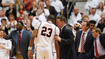 LUBBOCK, TX - FEBRUARY 13: Head coach Chris Beard of the Texas Tech Red Raiders talks with Jarrett Culver #23 of the Texas Tech Red Raiders during the game against the Oklahoma Sooners on February 13, 2018 at United Supermarket Arena in Lubbock, Texas. Texas Tech defeated Oklahoma 88-78. (Photo by John Weast/Getty Images)