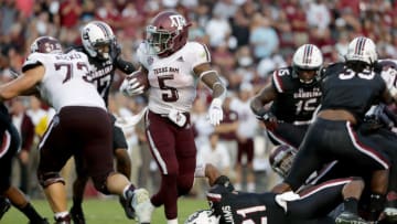 COLUMBIA, SC - OCTOBER 13: Trayveon Williams #5 of the Texas A&M Aggies runs with the ball against the South Carolina Gamecocks during their game at Williams-Brice Stadium on October 13, 2018 in Columbia, South Carolina. (Photo by Streeter Lecka/Getty Images)