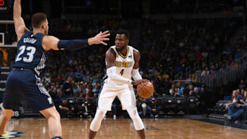 DENVER, CO - MARCH 15: Paul Millsap #4 of the Denver Nuggets handles the ball against the Detroit Pistons on March 15, 2018 at the Pepsi Center in Denver, Colorado. NOTE TO USER: User expressly acknowledges and agrees that, by downloading and/or using this photograph, user is consenting to the terms and conditions of the Getty Images License Agreement. Mandatory Copyright Notice: Copyright 2018 NBAE (Photo by Garrett Ellwood/NBAE via Getty Images)