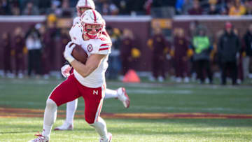 Nov 11, 2017; Minneapolis, MN, USA; Nebraska Cornhuskers tight end Jack Stoll (86) rushes with the ball after making a catch for a first down in the first quarter against the Minnesota Golden Gophers at TCF Bank Stadium. Mandatory Credit: Jesse Johnson-USA TODAY Sports