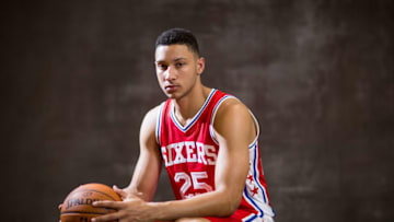 TARRYTOWN, NEW YORK - AUGUST 07: Ben Simmons of the Philadelphia 76ers poses for a portrait during the 2016 NBA Rookie Photoshoot at Madison Square Garden Training Center on August 7, 2016 in Tarrytown, New York. NOTE TO USER: User expressly acknowledges and agrees that, by downloading and/or using this Photograph, user is consenting to the terms and conditions of the Getty Images License Agreement. Mandatory Copyright Notice: Copyright 2016 NBAE (Photo by Nick Laham/Getty Images)