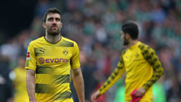 BREMEN, GERMANY - APRIL 29: Sokratis Papastathopoulos of Dortmund looks on after the Bundesliga match between SV Werder Bremen and Borussia Dortmund at Weserstadion on April 29, 2018 in Bremen, Germany. (Photo by TF-Images/Getty Images)