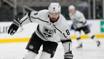 Apr 10, 2021; San Jose, California, USA; Los Angeles Kings defenseman Drew Doughty (8) during the first period against the San Jose Sharks at SAP Center at San Jose. Mandatory Credit: Stan Szeto-USA TODAY Sports