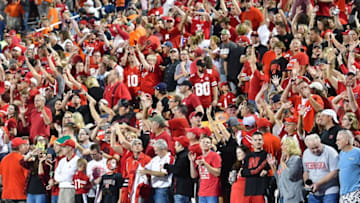 CHAMPAIGN, IL. - SEPTEMBER 21: Nebraska fans celebrate as the Cornhuskers rally to win in the final minutes during a Big Ten Conference football game between the Nebraska Cornhuskers and the Illinois Fighting Illini on September 21, 2019, at Memorial Stadium, Champaign, IL. (Photo by Keith Gillett/Icon Sportswire via Getty Images)