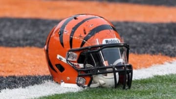 Jan 5, 2014; Cincinnati, OH, USA; Cincinnati Bengals helmet on the field before the AFC wild card playoff football game at Paul Brown Stadium. Mandatory Credit: Pat Lovell-USA TODAY Sports