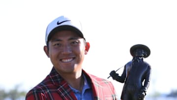 HILTON HEAD ISLAND, SOUTH CAROLINA - APRIL 21: C.T. Pan of Taiwan poses with the trophy after winning the 2019 RBC Heritage at Harbour Town Golf Links on April 21, 2019 in Hilton Head Island, South Carolina. (Photo by Streeter Lecka/Getty Images)