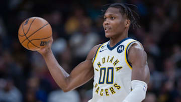 OKC Thunder host the Pacers Bennedict Mathurin #00 passes the ball (Photo by Michael Hickey/Getty Images)