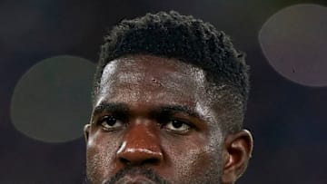 NAPLES, ITALY - FEBRUARY 25: Samuel Umtiti of FC Barcelona looks on prior to the UEFA Champions League round of 16 first leg match between SSC Napoli and FC Barcelona at Stadio San Paolo on February 25, 2020 in Naples, Italy. (Photo by Pedro Salado/Quality Sport Images/Getty Images)