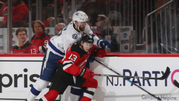 Nico Hischier #13 of the New Jersey Devils (Photo by Bruce Bennett/Getty Images)
