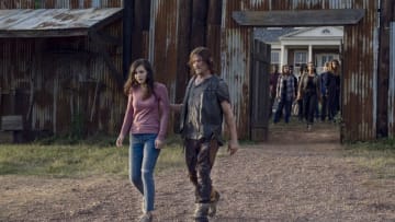 Norman Reedus as Daryl Dixon, Alanna Masterson as Tara Chambler, Katelyn Nacon as Enid, Cassady McClincy as Lydia - The Walking Dead _ Season 9, Episode 11 - Photo Credit: Gene Page/AMC