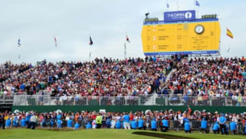 July 22, 2012; St. Annes, ENGLAND; General view of the final scoreboard, stand, and spectators on the 18th hole during the final round of the 2012 British Open Championship at Royal Lytham & St. Annes Golf Club. Mandatory Credit: Kyle Terada-USA TODAY Sports via USA TODAY Sports