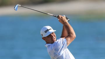 NASSAU, BAHAMAS - DECEMBER 04: Gary Woodland of the United States plays his second shot on the 18th hole during the first round of the 2019 Hero World Challenge at Albany on December 04, 2019 in Nassau, Bahamas. (Photo by David Cannon/Getty Images)