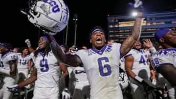 WEST LAFAYETTE, IN - SEPTEMBER 14: Innis Gaines #6 of the TCU Horned Frogs celebrates following the game against the Purdue Boilermakers at Ross-Ade Stadium on September 14, 2019 in West Lafayette, Indiana. (Photo by Michael Hickey/Getty Images)
