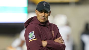 BERKELEY, CALIFORNIA - SEPTEMBER 27: Head coach Herm Edwards of the Arizona State Sun Devils looks on during pregame warm ups prior to the start of an NCAA football game against the California Golden Bears at California Memorial Stadium on September 27, 2019 in Berkeley, California. (Photo by Thearon W. Henderson/Getty Images)