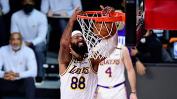 LAKE BUENA VISTA, FLORIDA - OCTOBER 04: Markieff Morris #88 of the Los Angeles Lakers dunks the ball during the first half against the Miami Heat in Game Three of the 2020 NBA Finals at AdventHealth Arena at ESPN Wide World Of Sports Complex on October 04, 2020 in Lake Buena Vista, Florida. NOTE TO USER: User expressly acknowledges and agrees that, by downloading and or using this photograph, User is consenting to the terms and conditions of the Getty Images License Agreement. (Photo by Douglas P. DeFelice/Getty Images)
